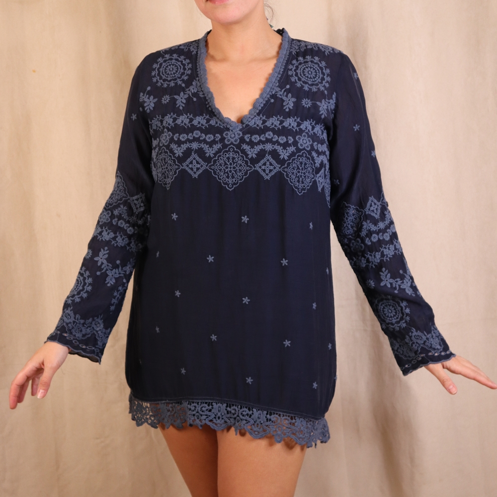 *SOLD* Johnny Was Dark Blue Embroidered Tunic
